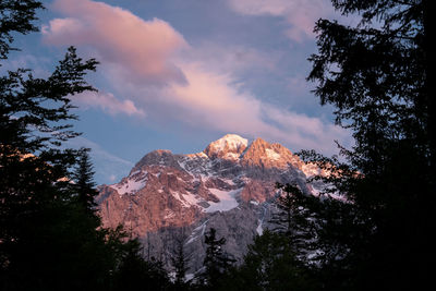 Low angle view of mountain against sky during sunset