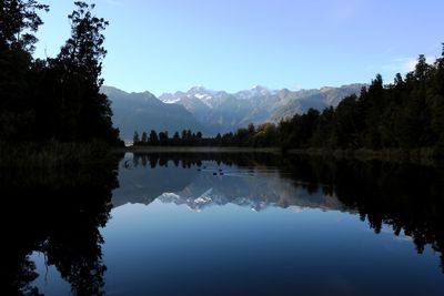 Reflection of trees in calm lake