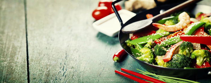 High angle view of meal served in bowl