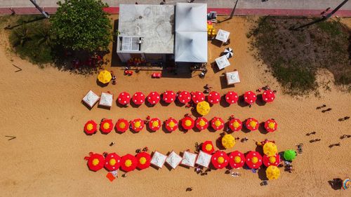 High angle view of clothes drying on the ground