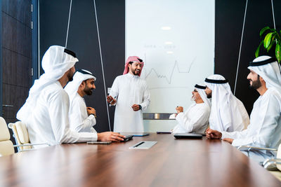 High angle view of female friends working at office