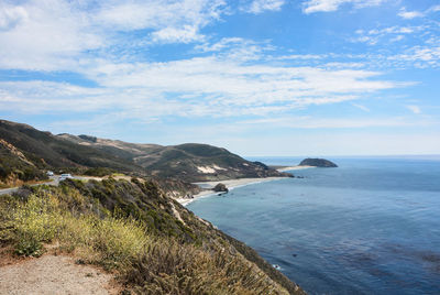 Scenic view of sea against cloudy sky