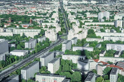 High angle view of buildings in city