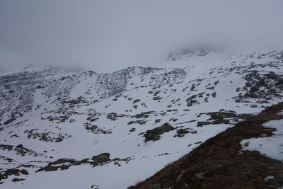 Scenic view of snow covered mountains against sky