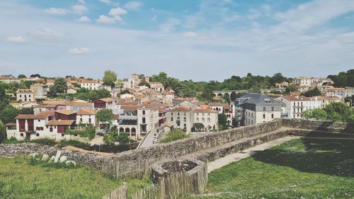 High angle view of townscape against sky