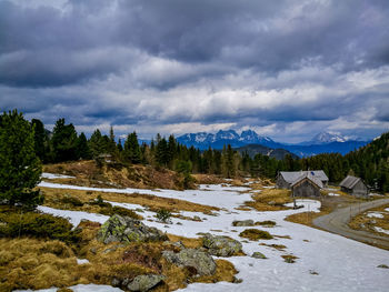 Scenic view of snowcapped mountains against sky