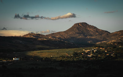 Scenic view of landscape against sky at sunset