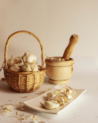 Close-up of mortar and pestle on table