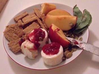 High angle view of food in plate