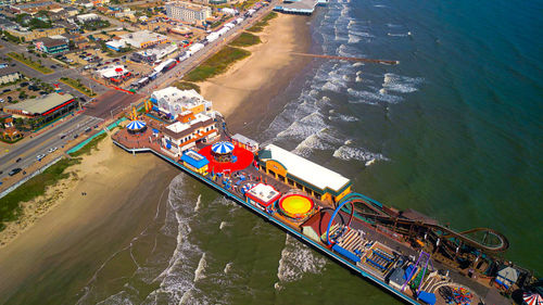 High angle view of boats in sea