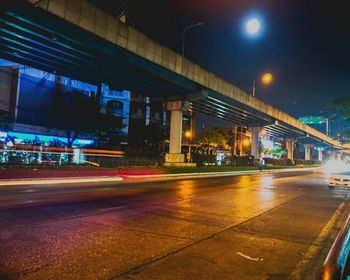 Light trails on road at night