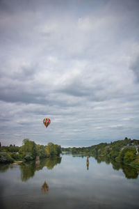 Hot air balloon over the loire at amboise in indre et loire in france