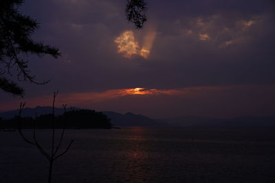 Scenic view of lake against sky during sunset