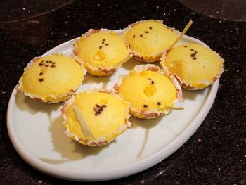 High angle view of dessert in plate on table