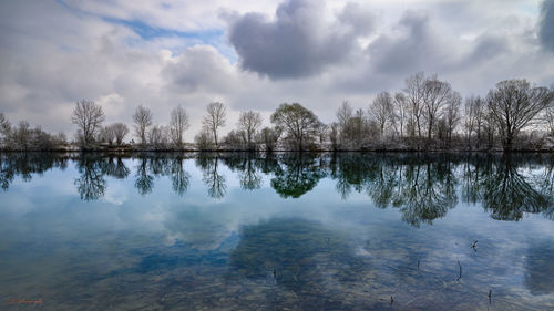 Scenic view of lake against sky