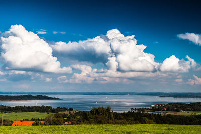 View of calm sea against cloudy sky