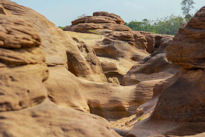 Low angle view of rock formations