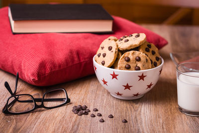 High angle view of cookies on table