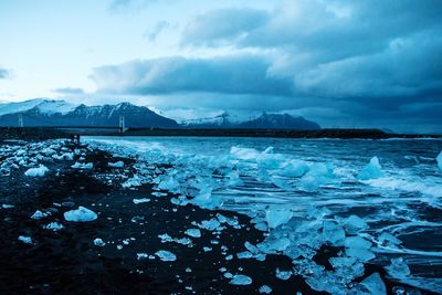 Scenic view of frozen lake against sky