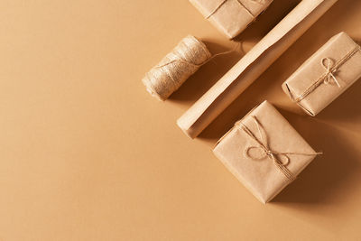 High angle view of paper on table