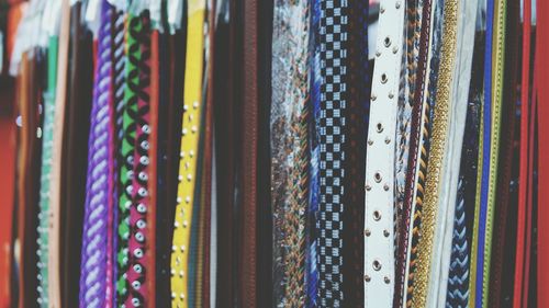 Full frame shot of multi colored belts for sale in market