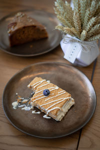 High angle view of cake on table