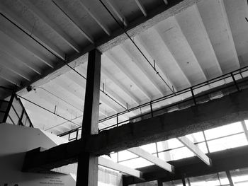 Low angle view of railroad station against sky