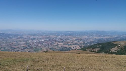 Aerial view of landscape against clear sky