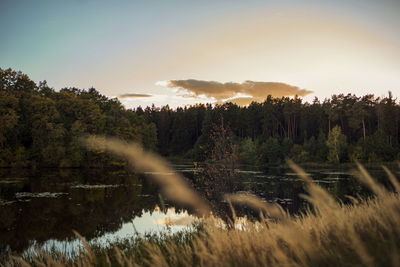 Scenic view of lake against sky during sunset