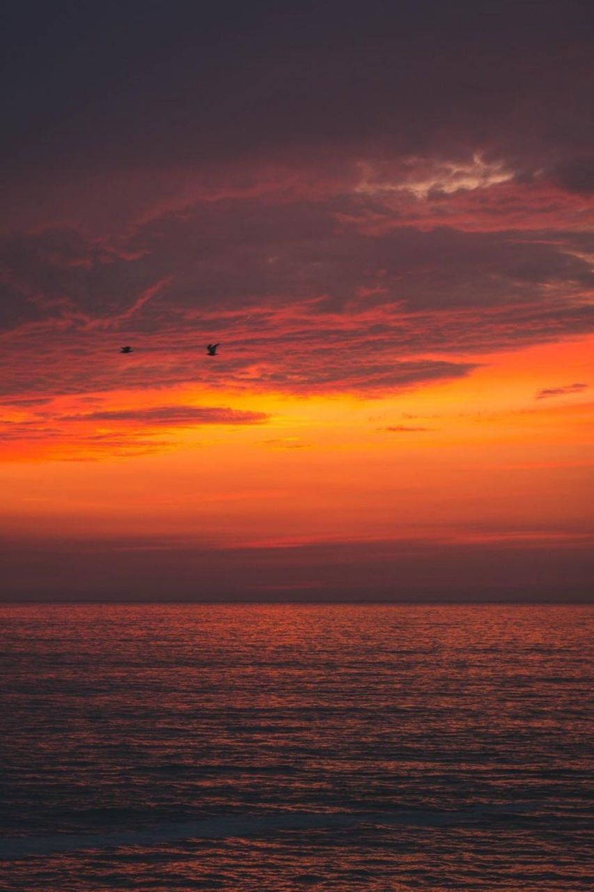 SCENIC VIEW OF SEA AGAINST ORANGE SKY