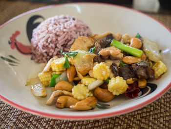 Close-up of food served in plate