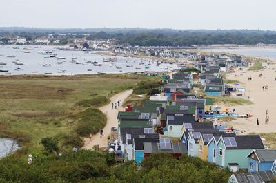 High angle view of townscape against sky