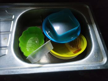 High angle view of plastic container