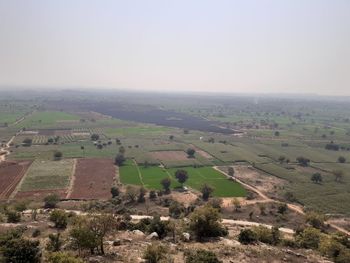 Aerial view of landscape against clear sky