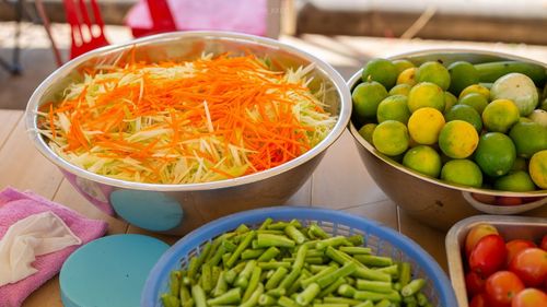 High angle view of fruits for sale in market