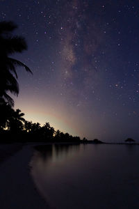 Scenic view of lake against sky at night