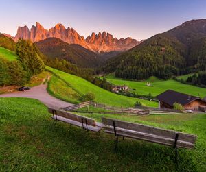 Scenic view of landscape and mountains against sky