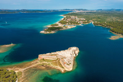 Aerial view of st. nicholas fortress near sibenik, croatia