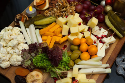 High angle view of chopped vegetables in bowl