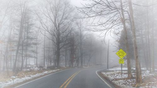 Road amidst trees during winter