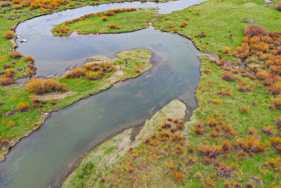 High angle view of water flowing in lake