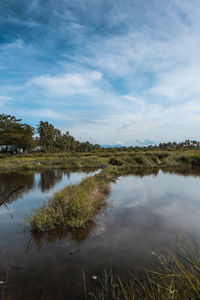 Scenic view of lake against sky