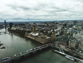 View of cityscape against cloudy sky