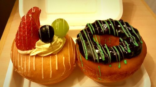 High angle view of food in plate on table