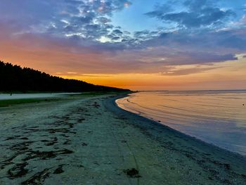 Scenic view of beach against sky during sunset