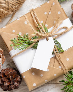 High angle view of christmas decoration on table