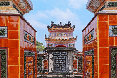 Mosaic spirit screen from the grave exit in emperor tu duc royal tomb in hue, vietnam