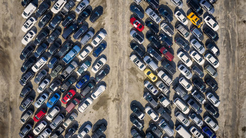 Aerial view of cars at parking lot