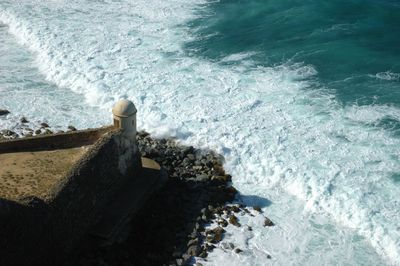 High angle view of building by sea