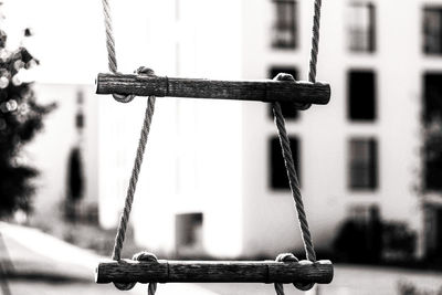 Close-up of swing in playground